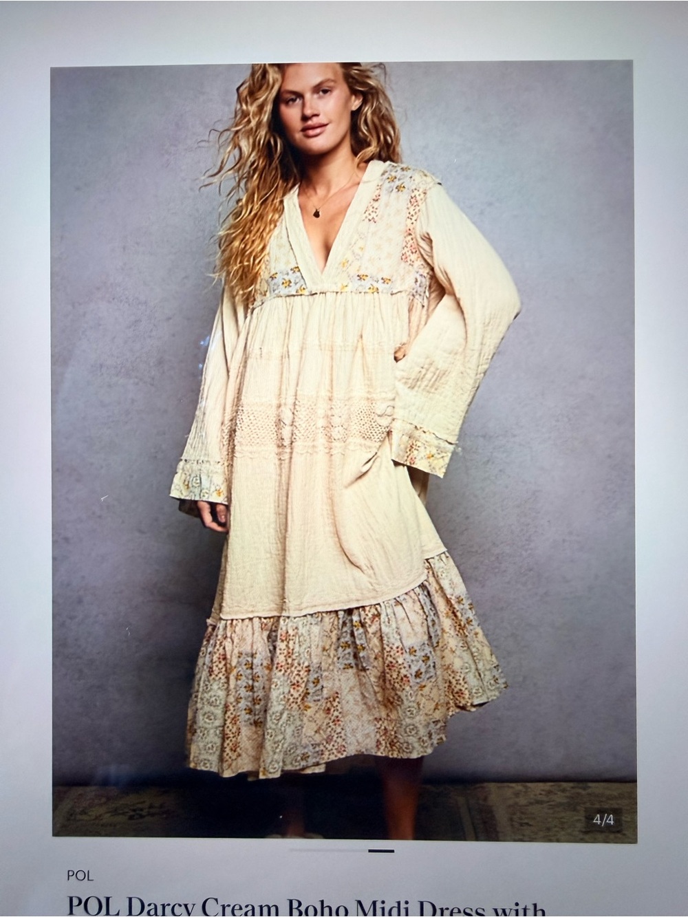 POL Cream Boho Tiered Midi Dress